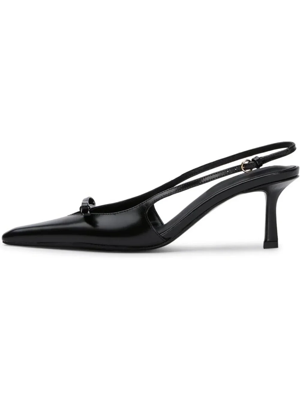 Women's Black Patent Kitten Heels with Bow Pointed Close Toe Pumps Dress Party